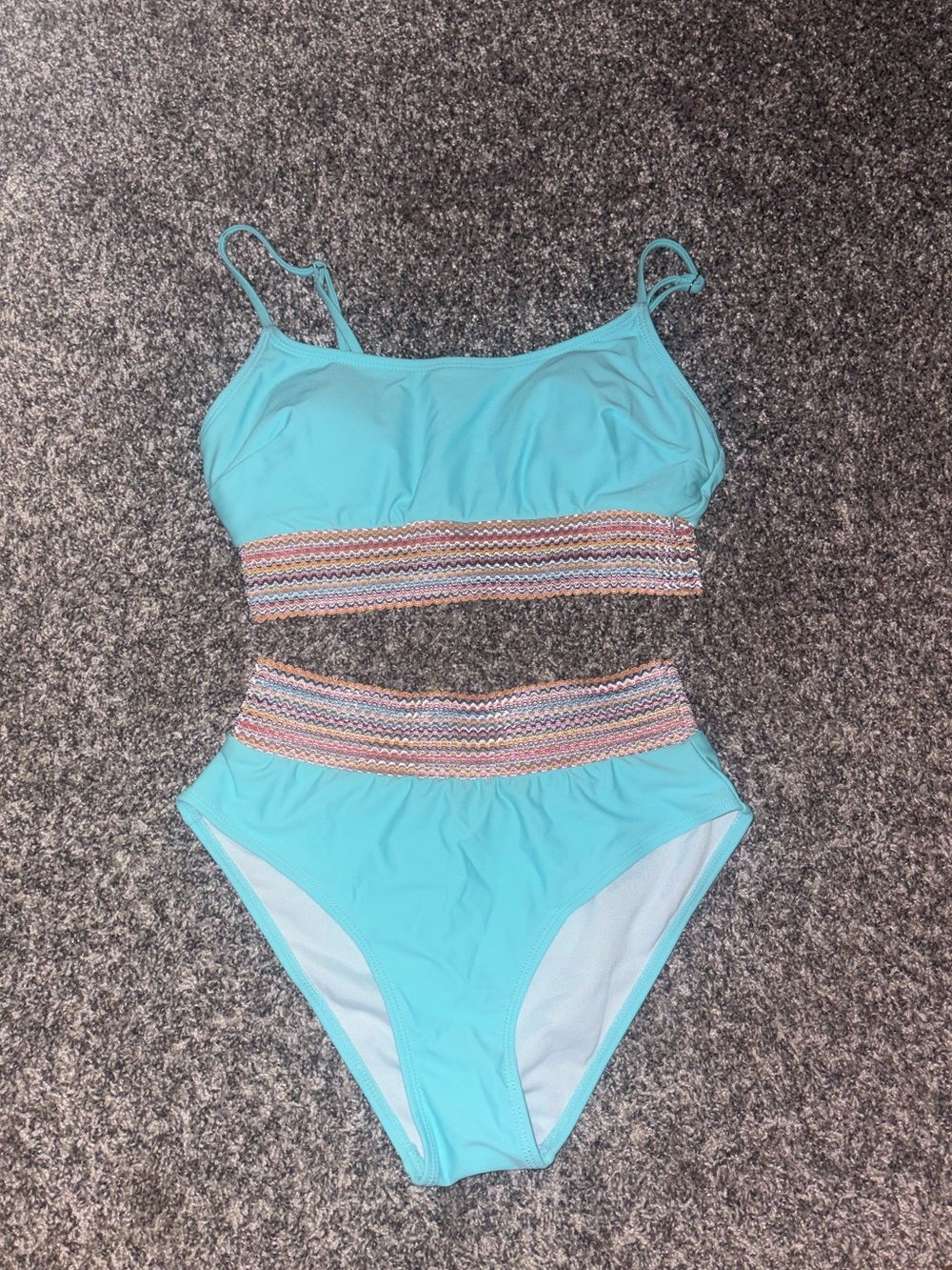 Aqua High-Waist Two-Piece Womens' Swim Set with Multicolor Smocked Band